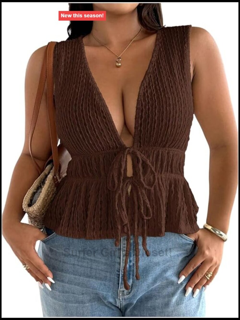 Plus Size Tie Front V Neck Sleeveless Tank Top Going Out Cute Summer